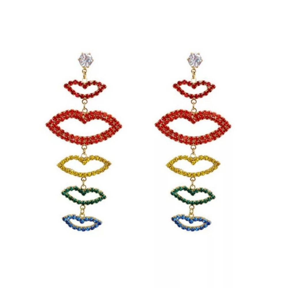 ⭕IN STOCK⭕5 ⭐ Multicolored Lips Crystal Earrings - Picture 2 of 5